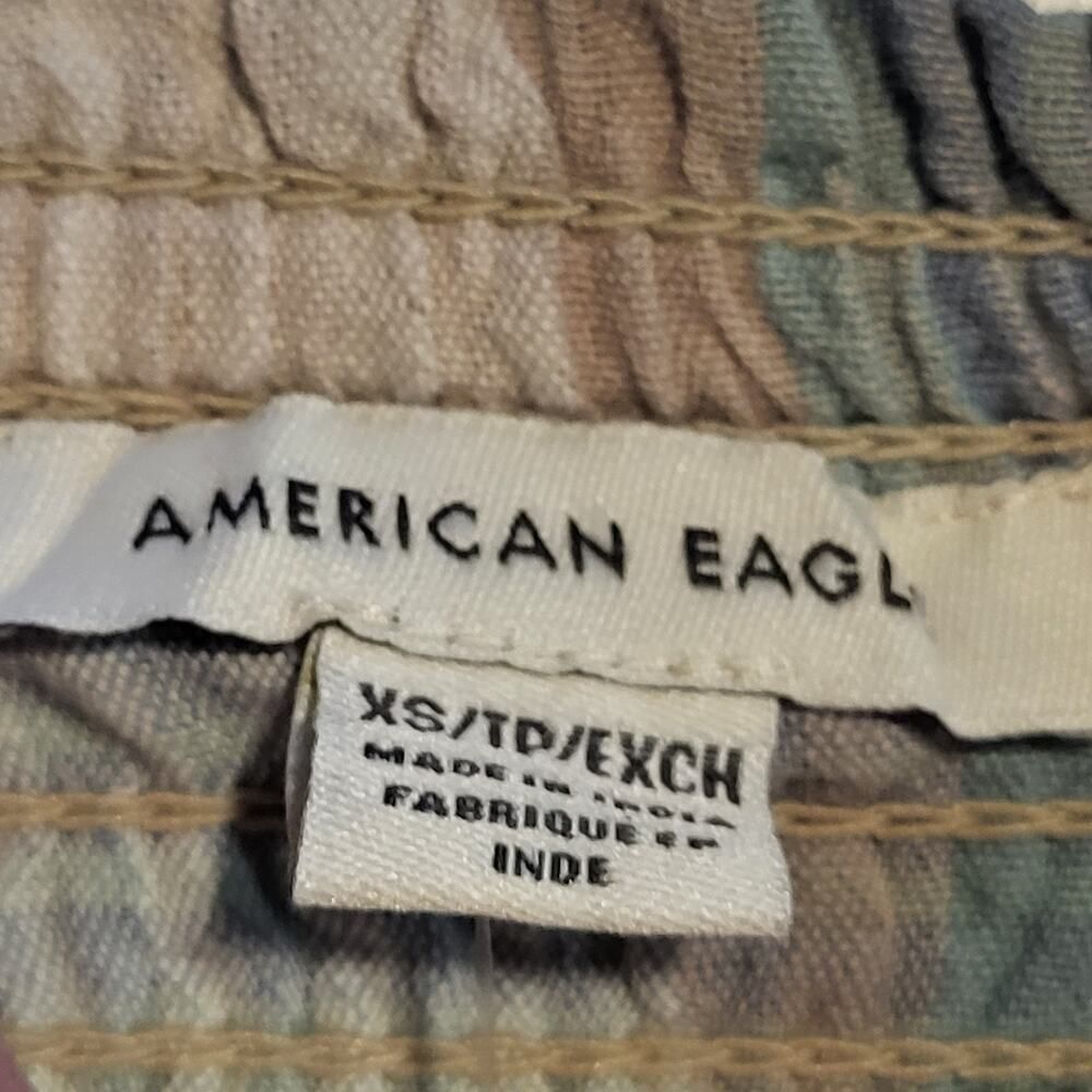 NEW American Eagle Outfitters X-Small Cotton Cropped Top Pink Blue Green Plaid - Picture 2 of 14